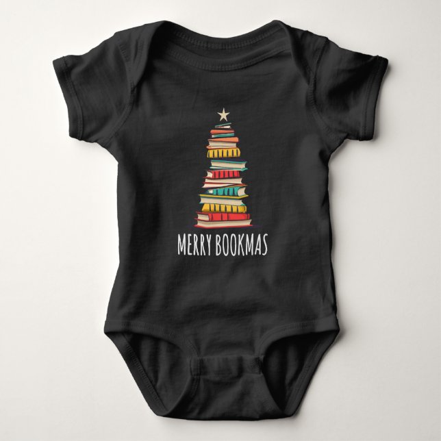 Body Para Bebê Livros Árvore de Natal Feliz Dia dos Livros (Frente)