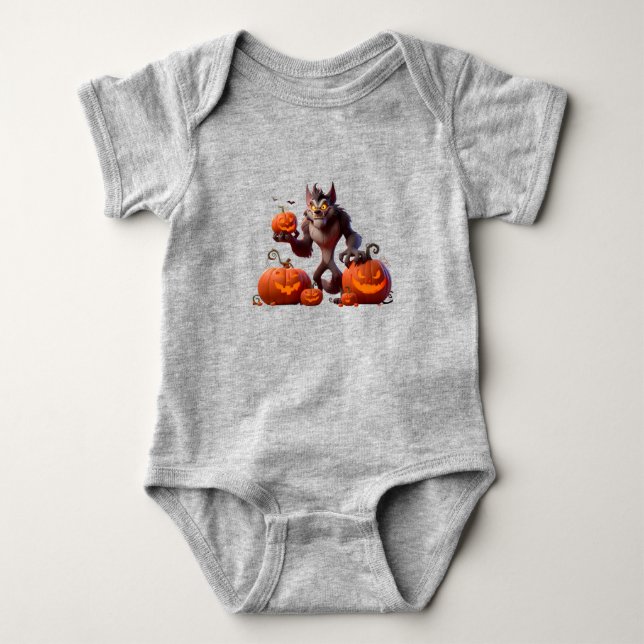 Body Para Bebê Lobisomem e abóboras de Halloween (Frente)