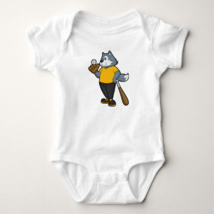 Body Para Bebê Lobo no Baseball com bastão de beisebol