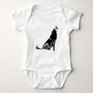 Body Para Bebê Lobo Uivando Preto Branco