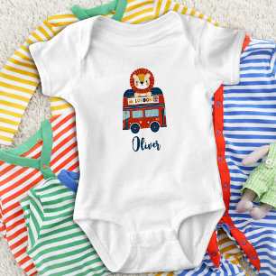 Body Para Bebê London Bus & Cute Lion Baby Personalizado 