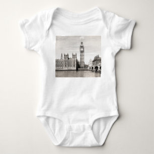 Body Para Bebê Londres antiga, preto e branco.