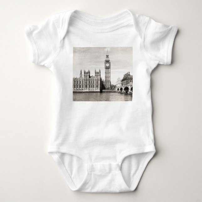 Body Para Bebê Londres antiga, preto e branco. (Frente)