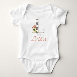Body Para Bebê Lottie Name Reveal Floral Letter L Girl Whimsical