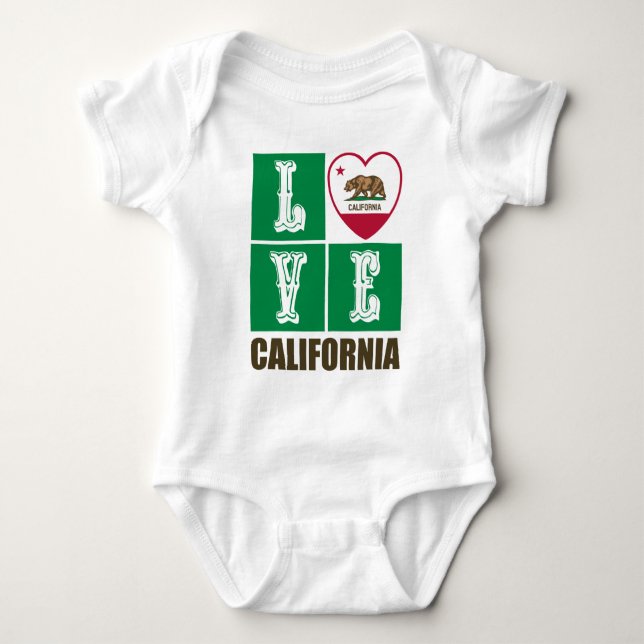 Body Para Bebê Love California State Flag Hearde Pride (Frente)