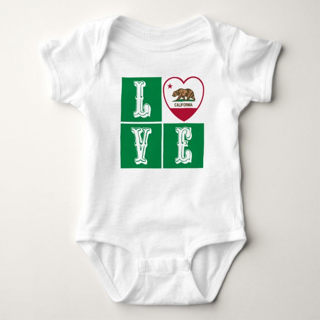 Body Para Bebê Love California State Flag Hearde Pride (Frente)