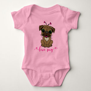 Body Para Bebê Love Pug Dog Dia de os namorados