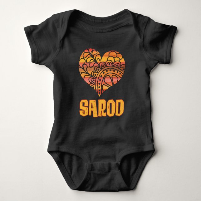 Body Para Bebê Love Sarod Orange Mandala Heart Indian Music (Frente)