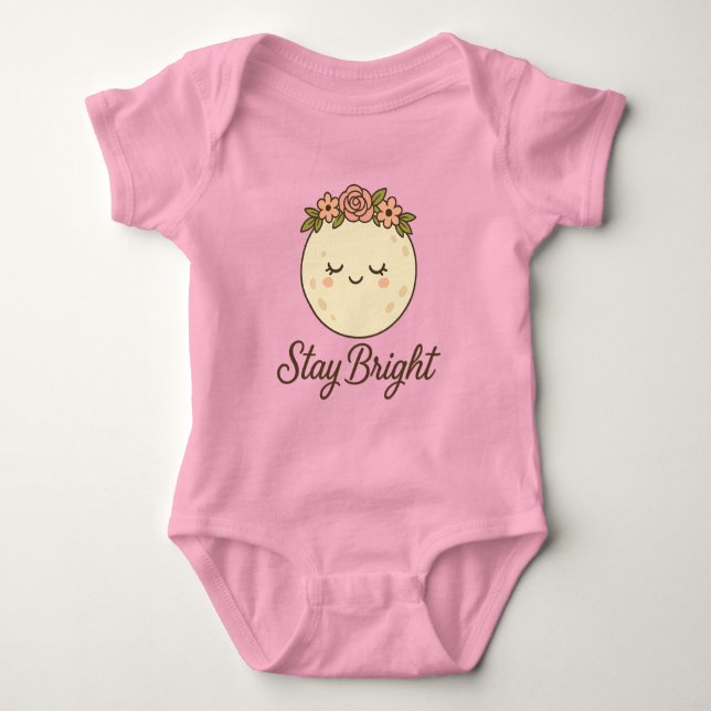 Body Para Bebê Lua de animação bonita com palheta de flor (Frente)