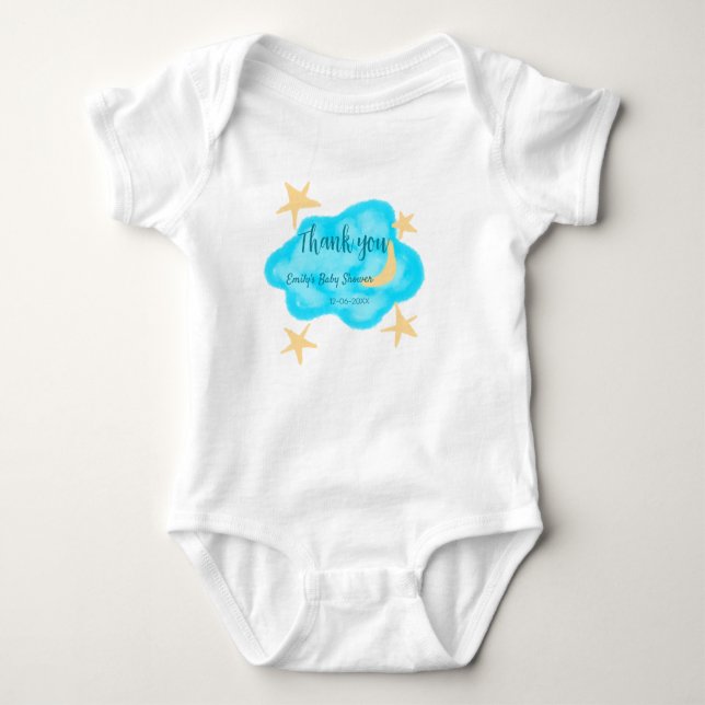 Body Para Bebê Lua estrela nuvens aquarela baby shower adicionar  (Frente)