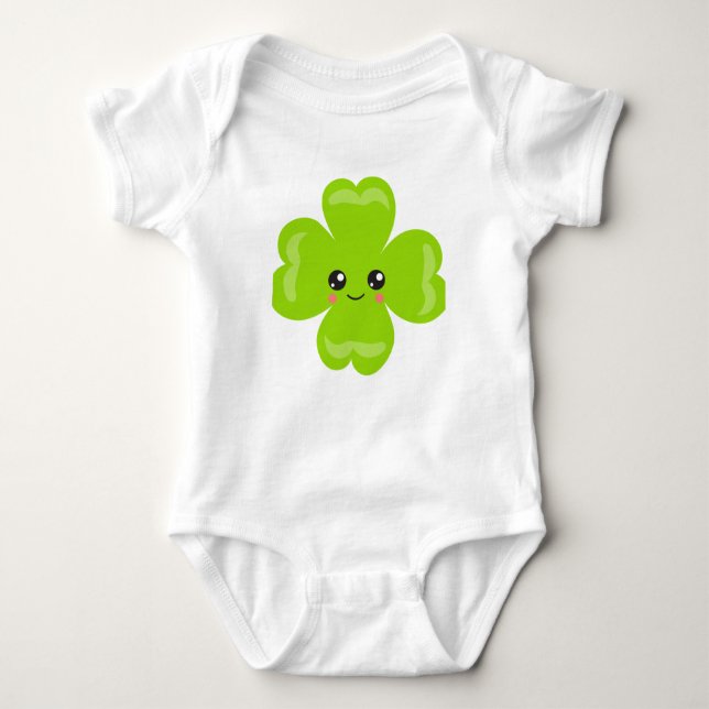 Body Para Bebê Lucky Clover Shamrock Irish Green Cute (Frente)