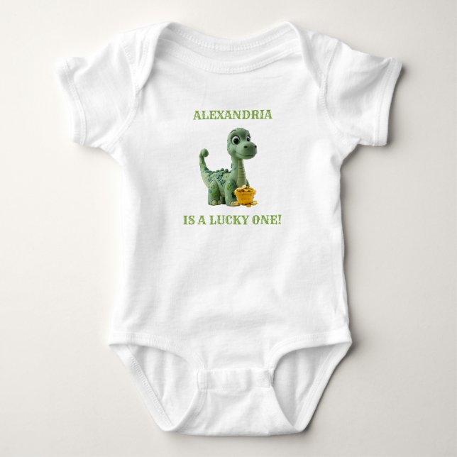 Body Para Bebê Lucky One St Patricks Day Dinosaur Macacão (Frente)