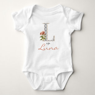 Body Para Bebê Luna Name Reveal Floral Letter L Girl Whimsical