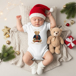 Body Para Bebê Luxe Preppy Xadrez Urso de Pelúcia | 1º Natal