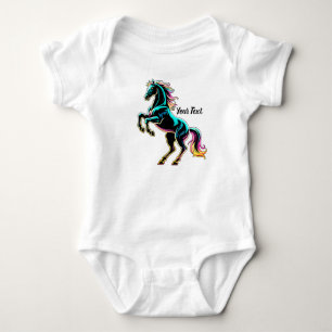 Body Para Bebê Luz Neon de Cavalo Glitch Estilo Retro
