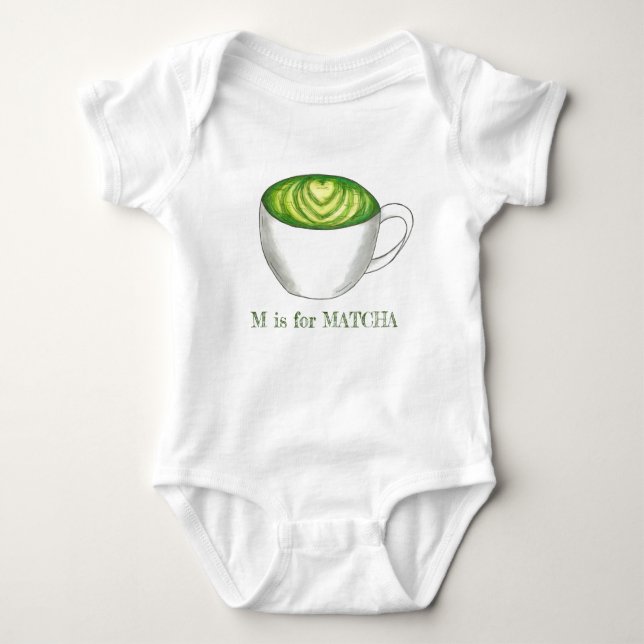Body Para Bebê M é para MATCHA Green Tea Latte Alphabet - Letra (Frente)