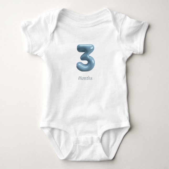 Body Para Bebê Macacão Azul 3D Número 3 para Bebê de 3 Meses (Frente)