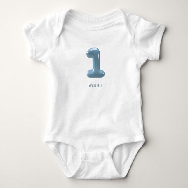 Body Para Bebê Macacão Azul de Número 3D 1 para Bebê de 1 Mês (Frente)