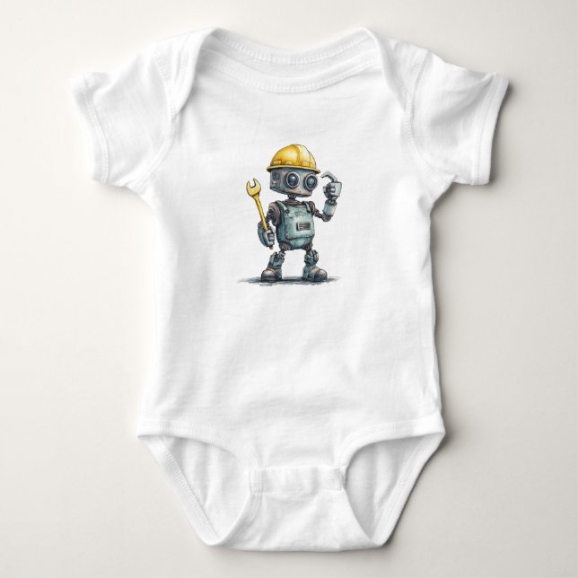 Body Para Bebê Macacão Bebê Menino Construtor de Robôs Roupas (Frente)