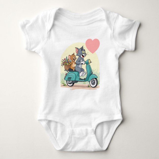 Body Para Bebê Macacão branco com lindo design do Tom Jerry (Frente)