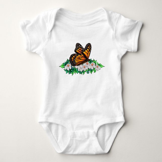 Body Para Bebê Macacão de bebê borboleta com flores pequenas (Frente)