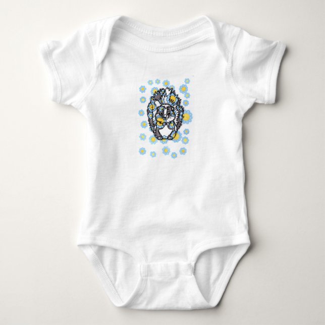 Body Para Bebê Macacão de Bebê com Florais Azuis e Esquilo Fofo (Frente)