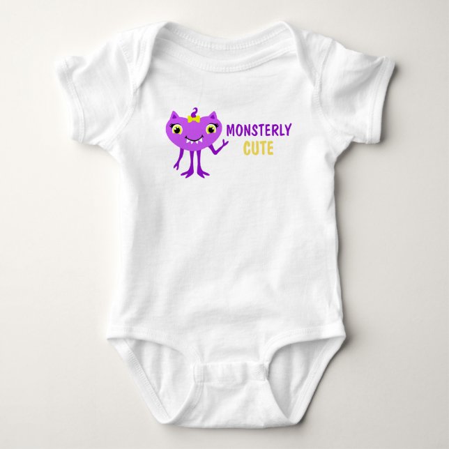 Body Para Bebê Macacão de Bebê Com Garotinha de Monstro Roxo Fofa (Frente)