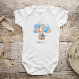 Body Para Bebê Macacão de bebê com ursinho e balões azuis