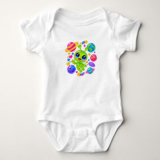 Body Para Bebê Macacão de Bebê Espaço Alien Kawaii Fofo (Frente)