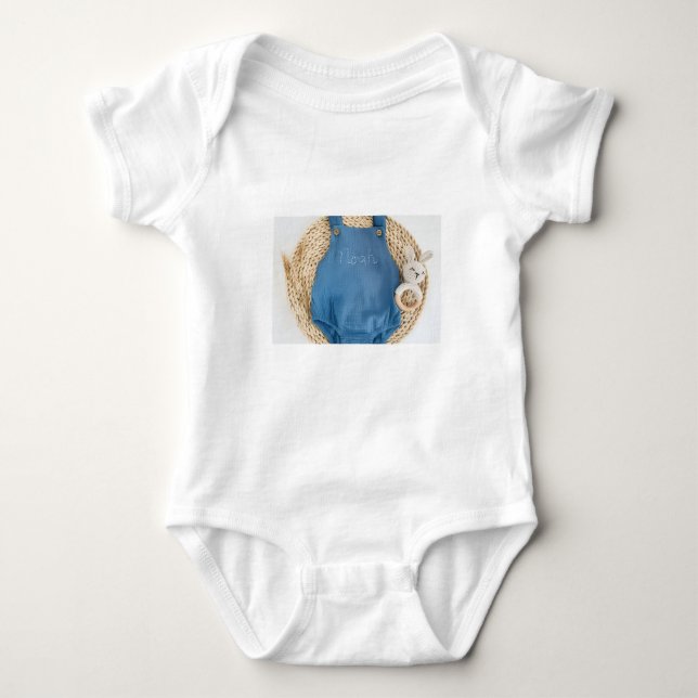 Body Para Bebê Macacão de Bebê Estampado de Macacão Azul Fofo – R (Frente)