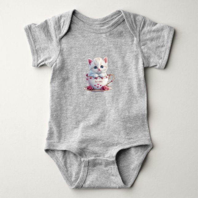 Body Para Bebê Macacão de Bebê Kitten in Cup Pink Flowers (Frente)