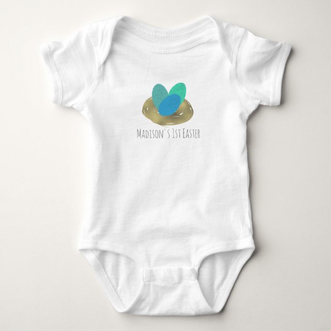 Body Para Bebê Macacão de Bebê Ovos de Aquarela Primeiro Páscoa d (Frente)