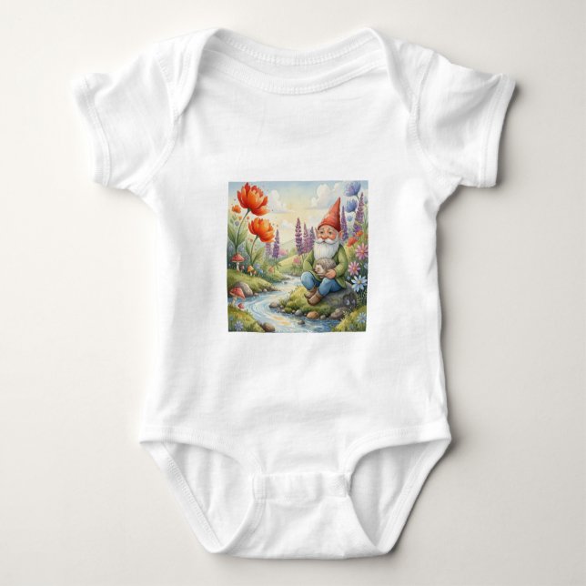 Body Para Bebê Macacão de bebê personalizado com gnomo fofo de ou (Frente)
