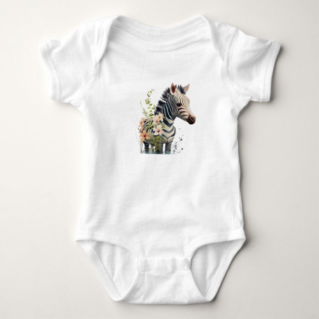 Body Para Bebê Macacão de Bebê Zebra Fofa Animal de Safari (Frente)