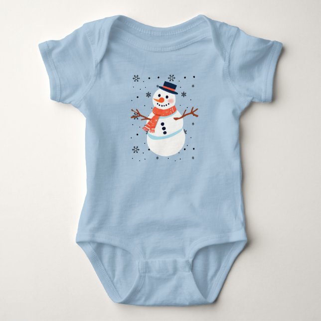 Body Para Bebê Macacão de Natal com flocos de neve e boneco de ne (Frente)