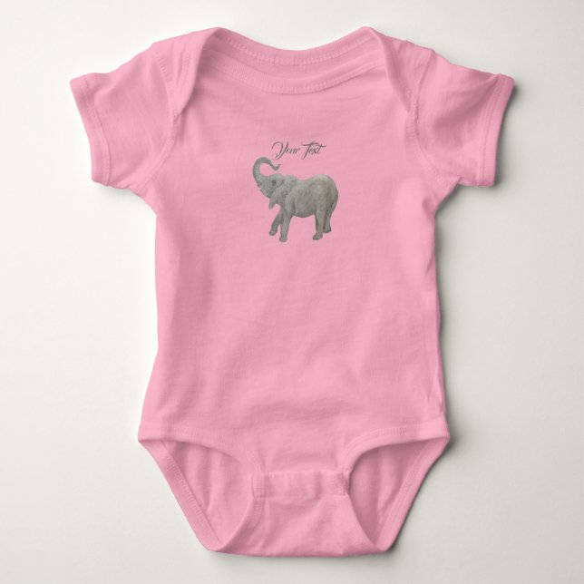 Body Para Bebê Macacão Rosa de Elefante Bebê (Frente)