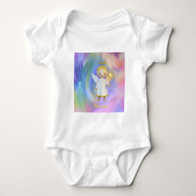 Body Para Bebê Macacãozinho branco de arco-íris ´Deus te abençoe´ (Frente)