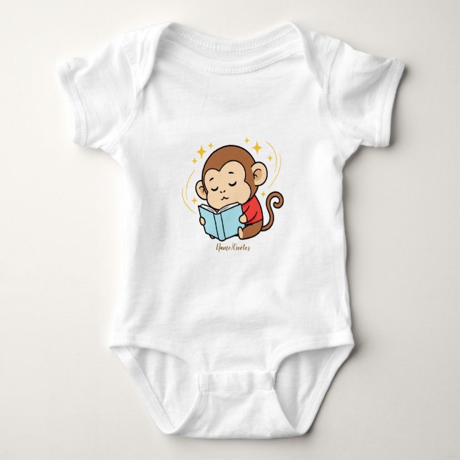 Body Para Bebê Macaco Adorável Lendo Livro (Frente)