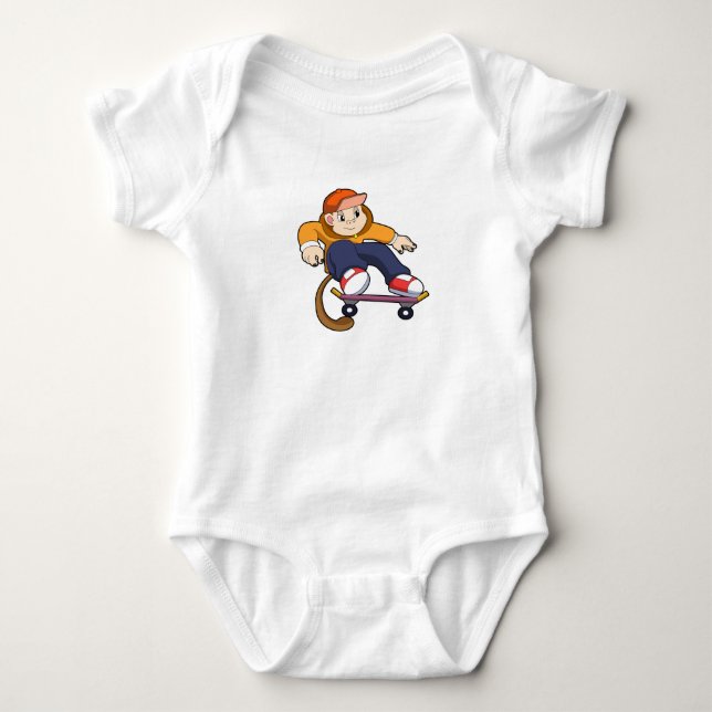 Body Para Bebê Macaco como skater com skate (Frente)