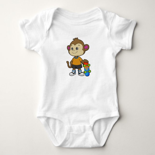 Body Para Bebê Macaco como skater com skate (Frente)