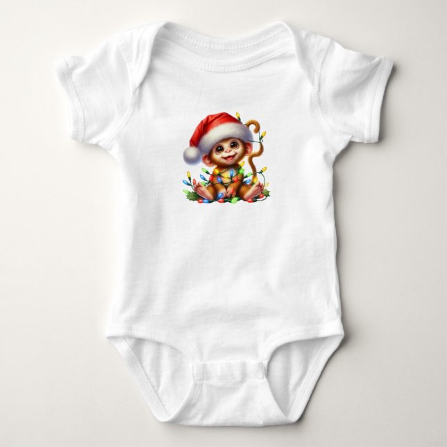 Body Para Bebê Macaco de Natal brilhante (Frente)