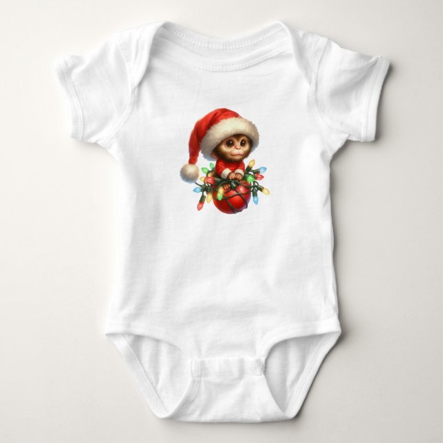 Body Para Bebê Macaco de Natal Cheio (Frente)