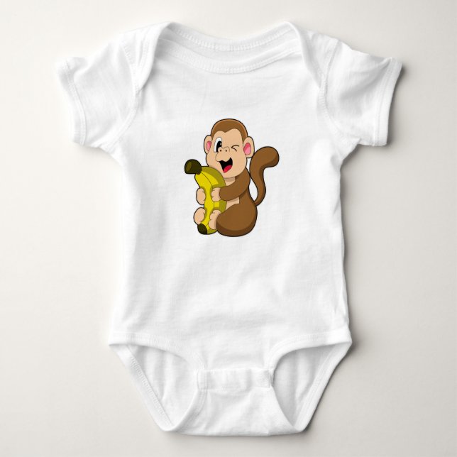 Body Para Bebê Macaco engraçado com Banana (Frente)