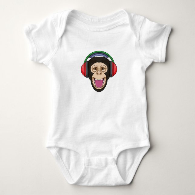 Body Para Bebê Macaco na Música com Fone de Ouvido (Frente)
