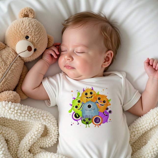 Body Para Bebê Macacões de Bebê de Aquarela de Monstros Fofos | E (Criador carregado)