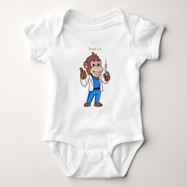 Body Para Bebê Macaquinho orangotango engraçado cartoon médico (Frente)