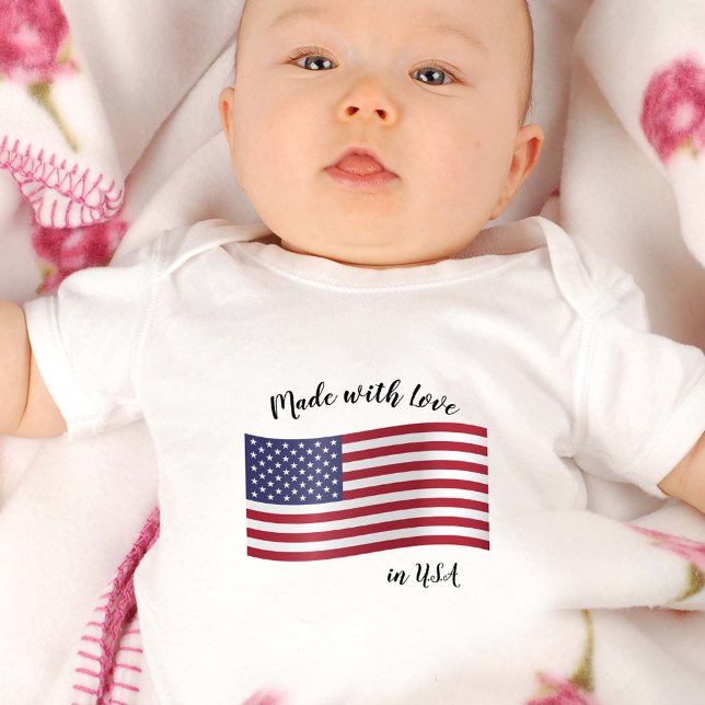Body Para Bebê Made with Love in USA / American flag (Criador carregado)