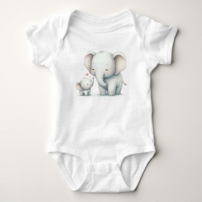 Body Para Bebê Mãe e Bebê Elefante Fofos em Aquarela (Frente)