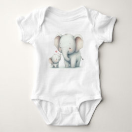 Body Para Bebê Mãe e Bebê Elefante Lindos Aquarela