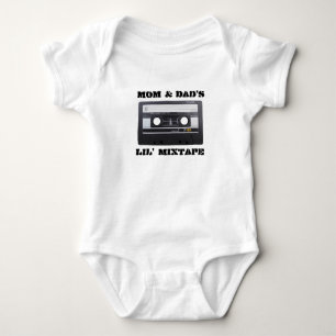 Body Para Bebê Mãe e Pai Lil' MixTape Baby Jersey, Branco